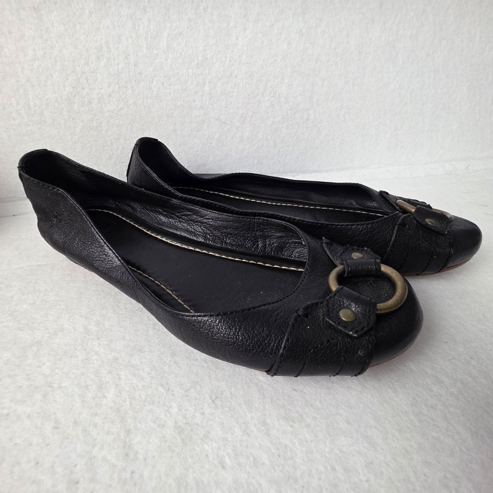 Frye Carson Harness Ballet Flats Black Leather Brass Ring Women's 7.5M Shoes - Picture 6 of 9